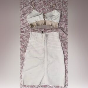 BEBE ivory short bandage mini skirt crop top 2 pc set XS extra small